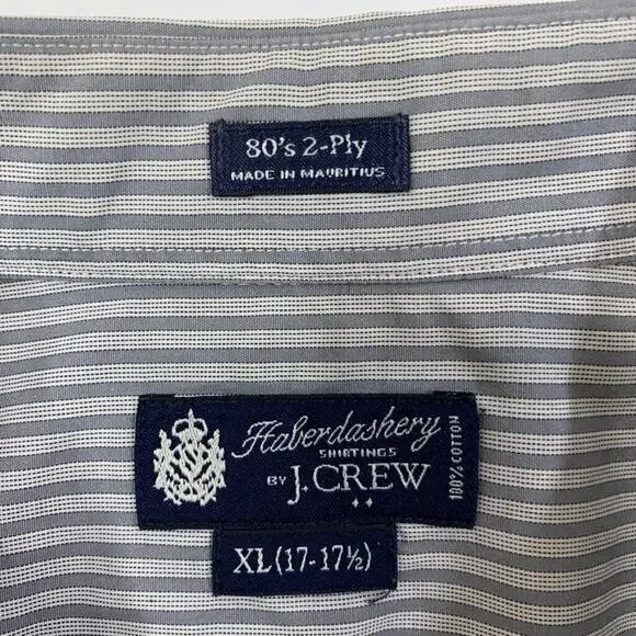 J Crew Shirt Mens XL Gray White Cotton 80s 2Ply Haberdashery Striped Button Down - Picture 5 of 11
